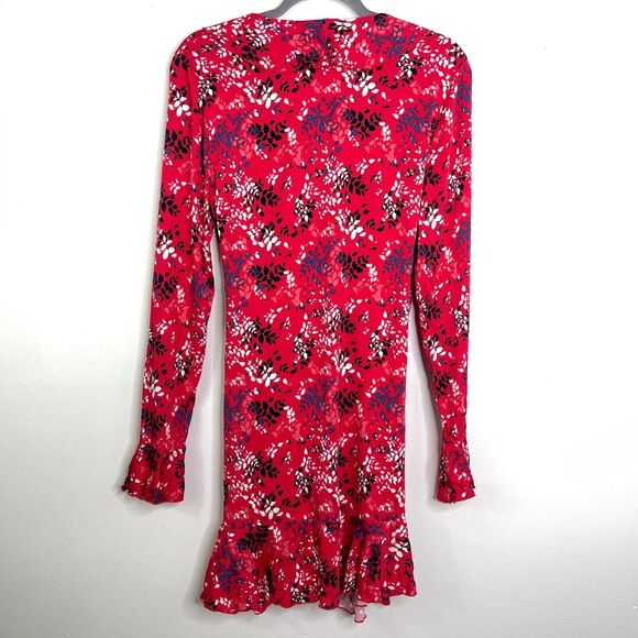 Urban Outfitters Red Floral Long Sleeve Ruffle Wrap Dress Women's Size Large - Picture 2 of 10